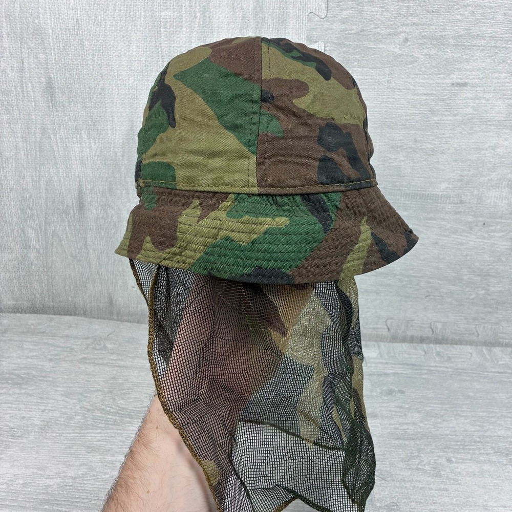 Vintage Original Jones Camo Bucket Hat Cap Adult‎ Canvas Mosquito Net USA Made - Picture 4 of 6